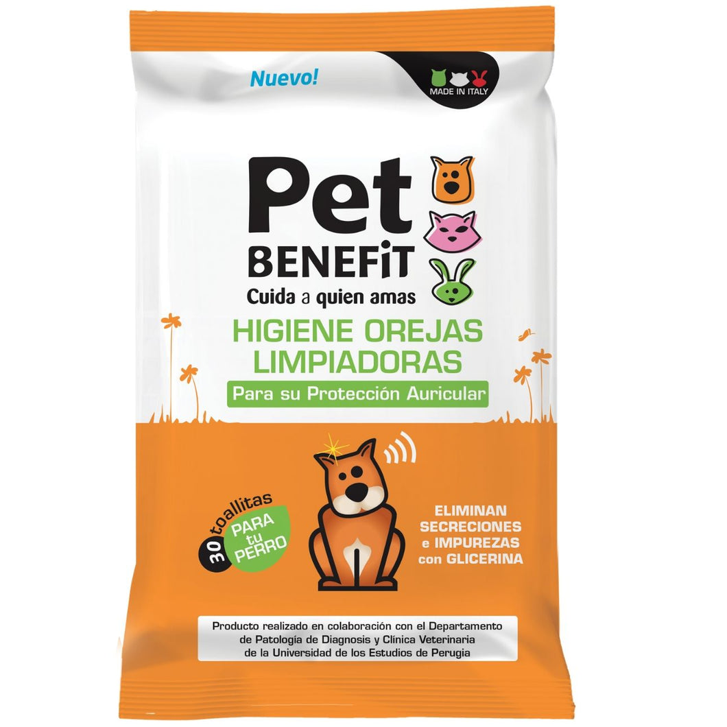 Toallitas limpiadoras para animales PET BENEFIT, Higiene Orejas, paquete 30 uds